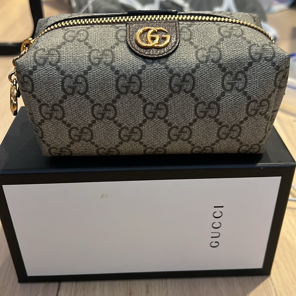 Gucci Soft GG Supreme Monogram  Medium Ophidia Cosmetic Case / Pouch Beige Ebony